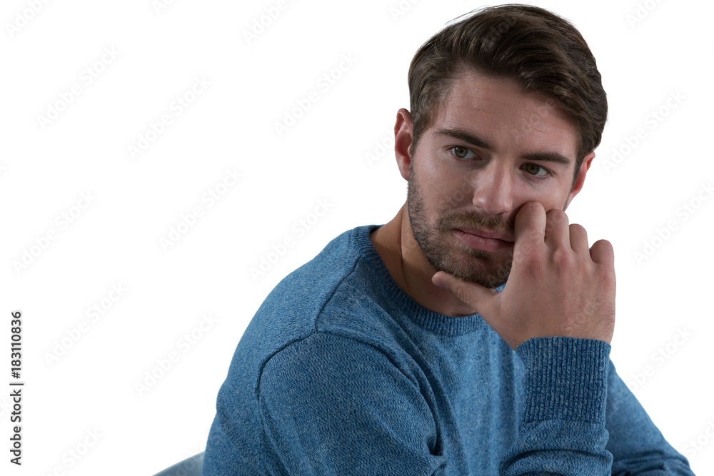 Man sitting against white background Man sitting against white background
