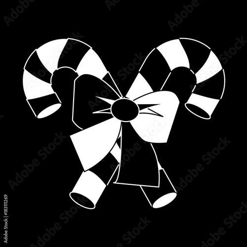 Christmas Candy Cane with Bow Silhouette Icon Symbol Design. Vector Candy Cane illustration isolated on black background