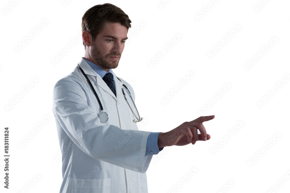Male doctor using invisible screen Male doctor using invisible screen
