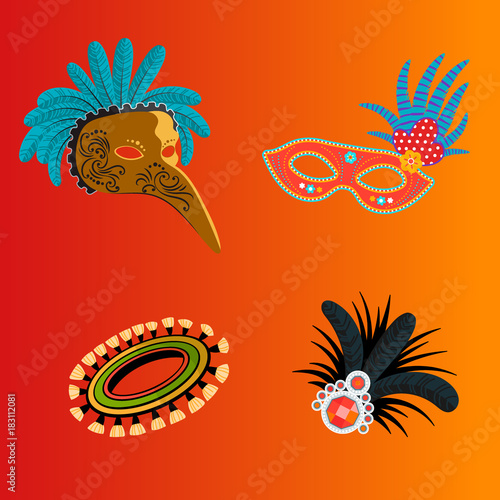 Carnival Italy and Brazil masks celebration festive carnaval masquerade background festival vector illustration.