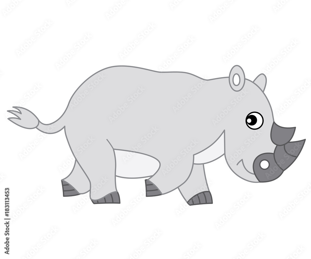 Vector Cartoon Rhino with Big Horns