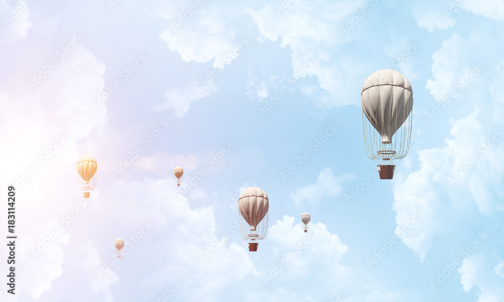 Naklejka premium Flying hot air balloons in the air.