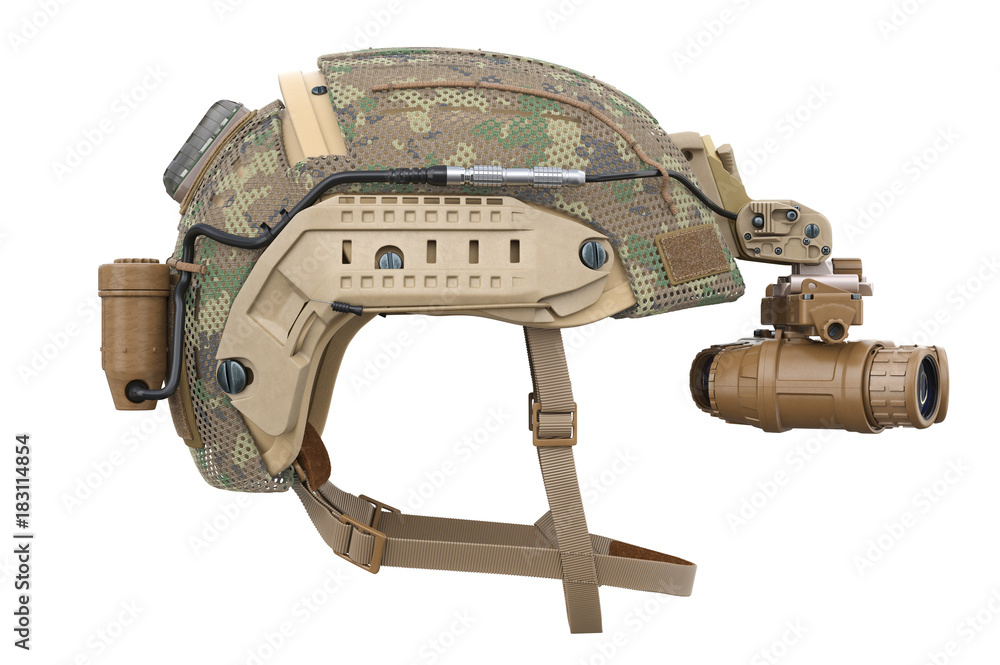 Helmet vision military device, side view. 3D rendering Stock