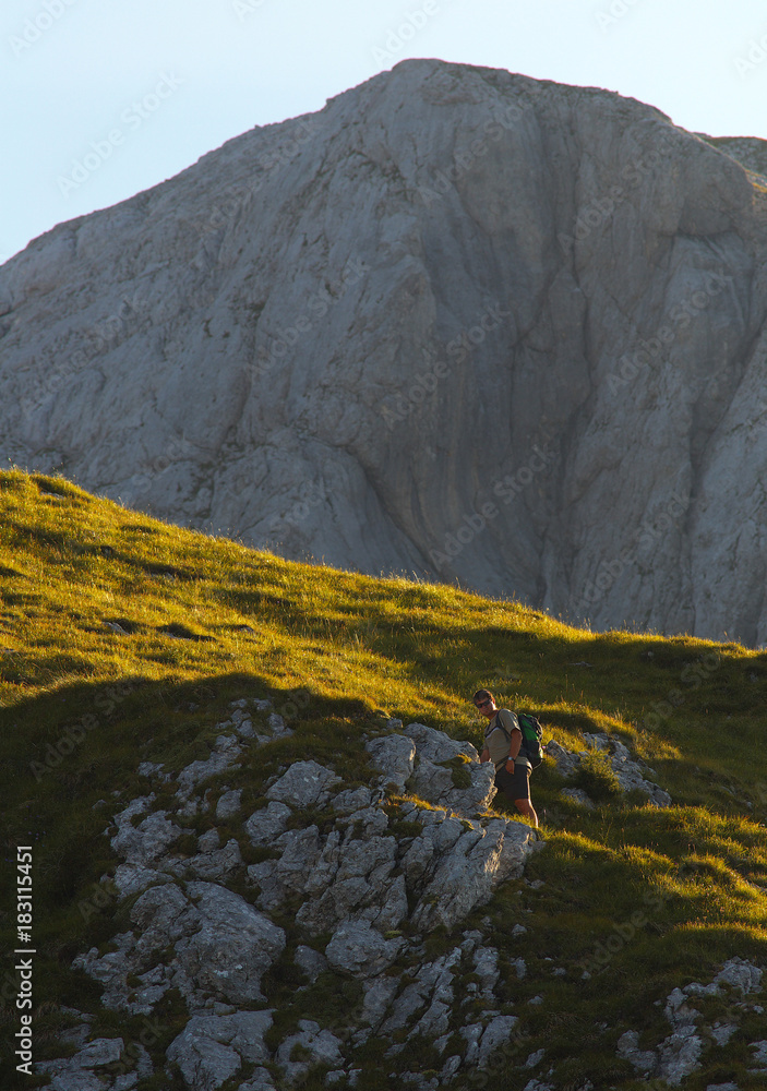 Obraz premium Tourist going to Prisojnik, Triglav National Park, Slovenia