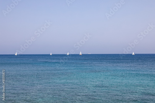 white boats in the Mediterranean sea