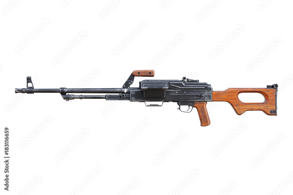 Gun automatic rifle army armament, side view. 3D rendering Gun automatic rifle army armament, side view. 3D rendering