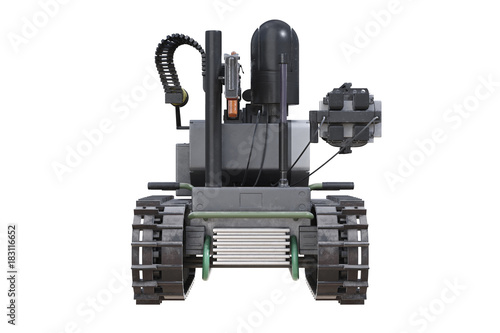 Fototapeta Military remote metal robot, back view. 3D rendering