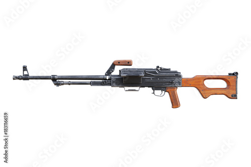 Gun automatic rifle army armament, side view. 3D rendering