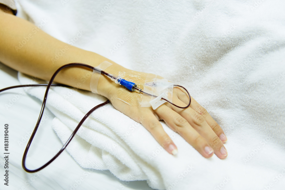 Patient on blood transfusion operation in hospital
