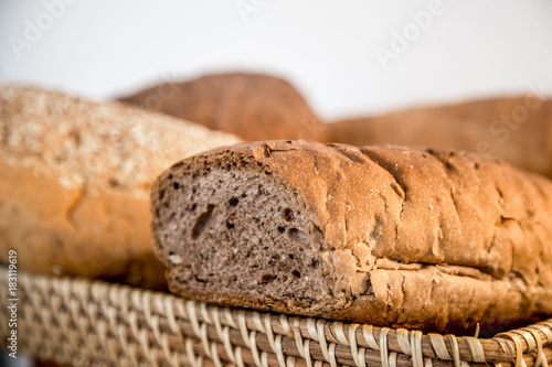 Whole wheat baguette , close-up