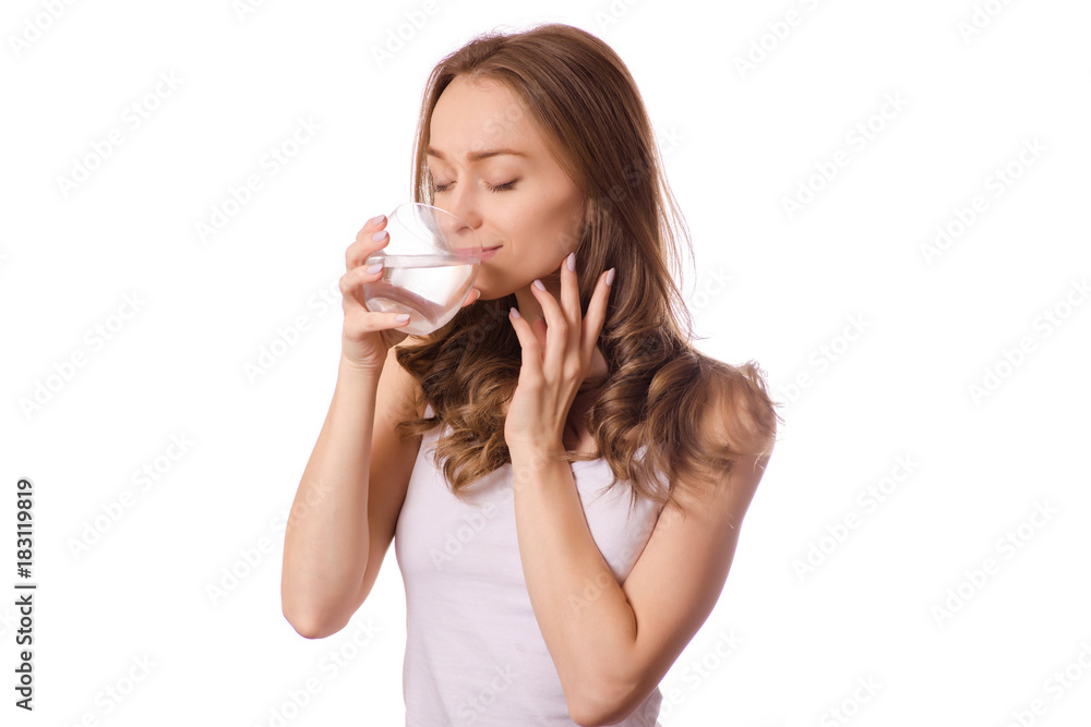Beautiful young woman holding glass of water health Beautiful young woman holding glass of water health