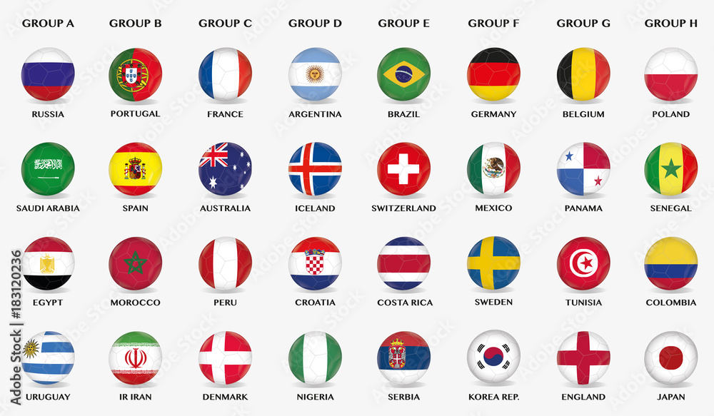 Obraz premium Fußball Icons mit National-Flaggen Design 