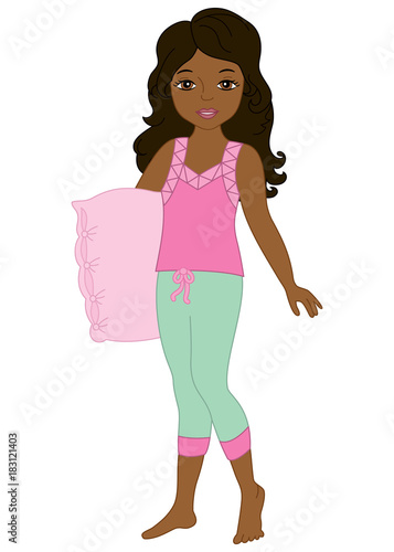 Vector Beautiful Young African American Girl Wearing Pyjamas