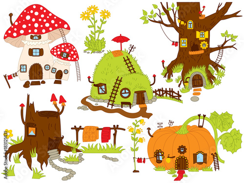 Vector Set of Various Forest Magic Houses
