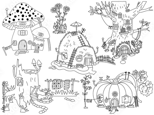 Vector Set of Various Forest Magic Houses