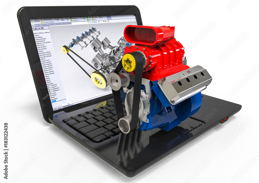 Engine development / 3D render image representing engine development Engine development / 3D render image representing engine development