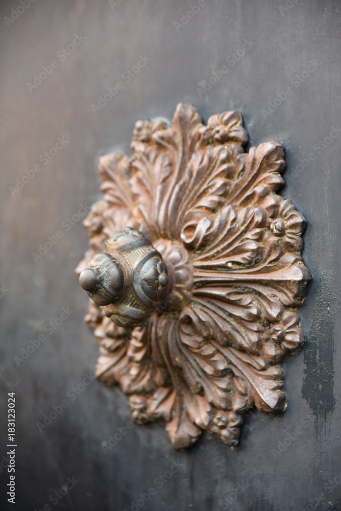 Poignée de porte métal en rosace de feuilles