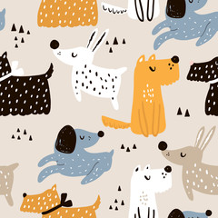 Keuken achterwand Honden patronen Scandinavisch hondenpatroon voor babykamer  © solodkayamari