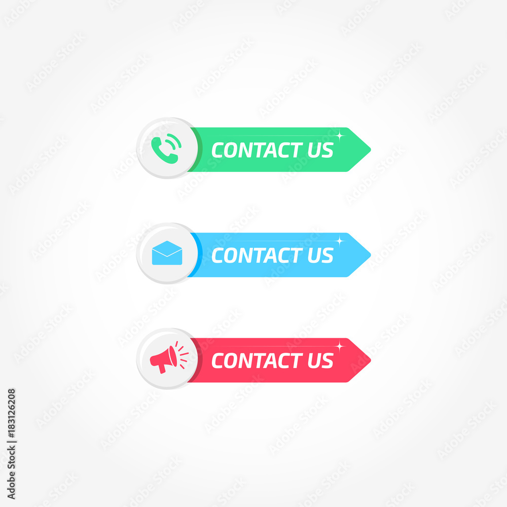 Contact Us Phone, Mail & Megaphone Banners Buttons Icons Set Contact Us Phone, Mail & Megaphone Banners Buttons Icons Set