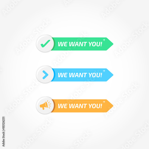 We Want You Banners Buttons Icons Set