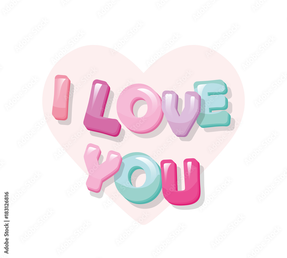 I love you. Glossy cartoon letters in pastel pink. Cute sticker. I love you. Glossy cartoon letters in pastel pink. Cute sticker.