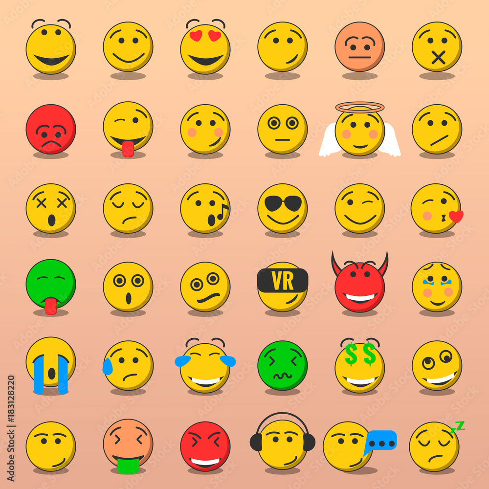 Set of Emoji, Smile Emoji Faces Flat style 