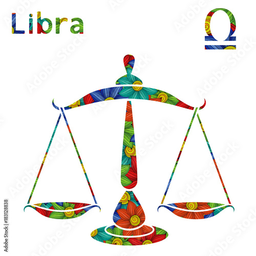 Zodiac sign Libra with stylized flowers