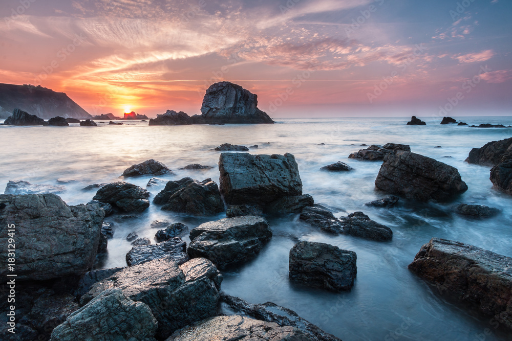 spectacular sunset on the coast of Galicia spectacular sunset on the coast of Galicia