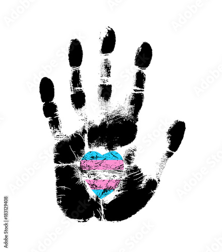 Print of hand human, cute skin texture pattern, grunge.Transgender pride flag equality symbol LGBT. Vector illustration for gay design.  Fingerprint  heart gay and lesbian equality symbol LGBTQ.
