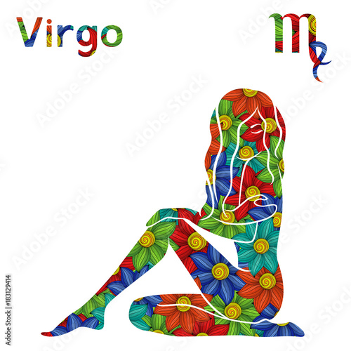 Zodiac sign Virgo with stylized flowers