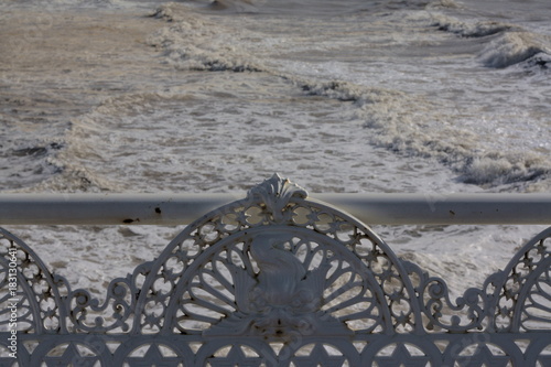 Cast iron antique bench at the seaside