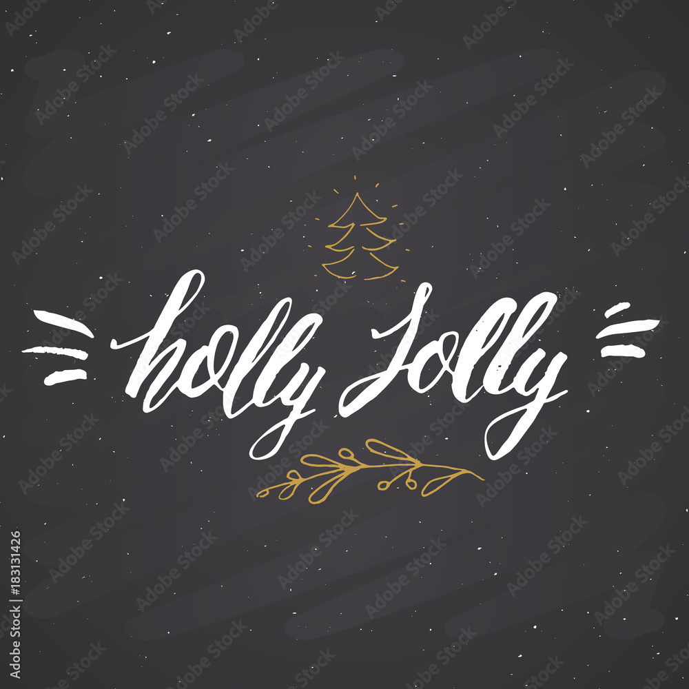 Merry Christmas Calligraphic Lettering Holly Jolly. Typographic Greetings Design. Calligraphy Lettering for Holiday Greeting. Hand Drawn Lettering Text Vector illustration
