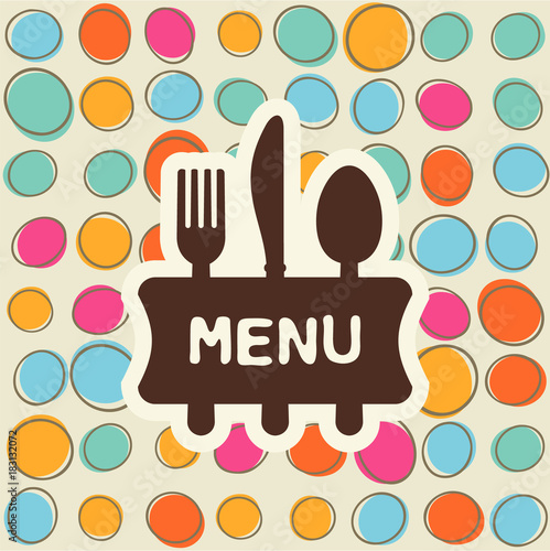 Fork, spoon and knife, tag for text. Flat design