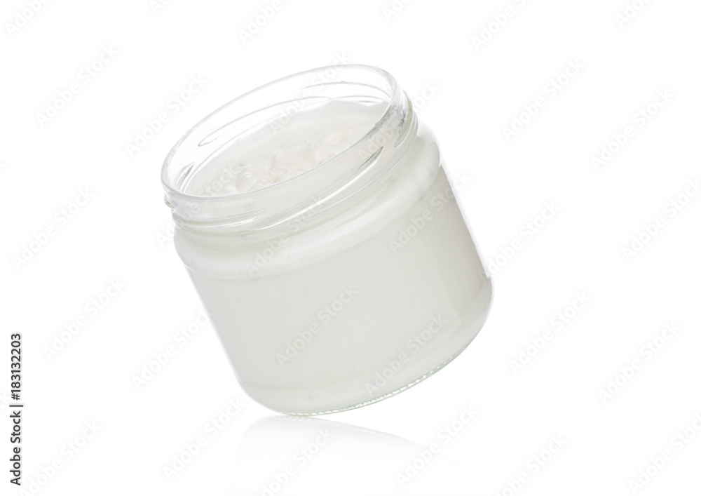 Glass container with sour cream dip Glass container with sour cream dip