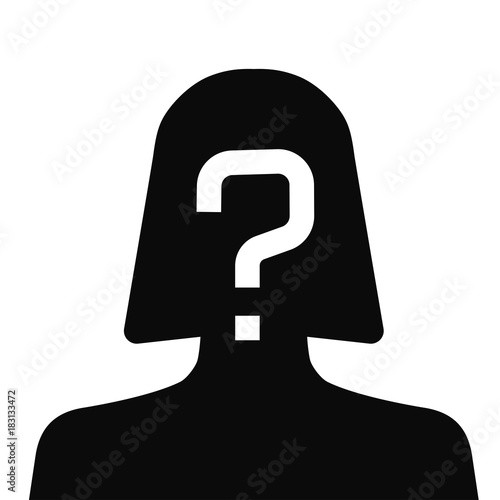 incognito, unknown person, silhouette of female on white background