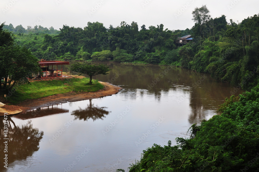 Floating house in river Kwai. Kanchanaburi , Thailand.