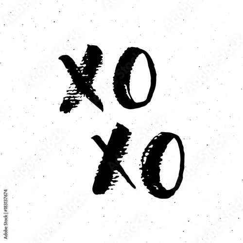 XOXO brush lettering sign, Grunge calligraphiv c hugs and kisses Phrase, Internet slang abbreviation XOXO symbols, vector illustration isolated on white background
