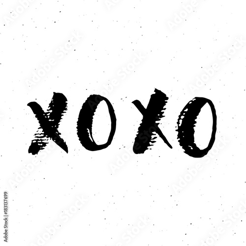 XOXO brush lettering sign, Grunge calligraphiv c hugs and kisses Phrase, Internet slang abbreviation XOXO symbols, vector illustration isolated on white background