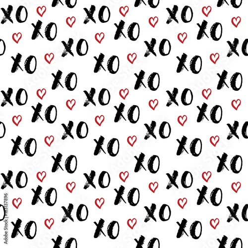XOXO brush lettering signs seamless pattern, Grunge calligraphiv c hugs and kisses Phrase, Internet slang abbreviation XOXO symbols, vector illustration isolated on white background