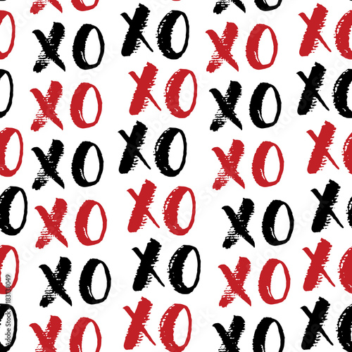 XOXO brush lettering signs seamless pattern, Grunge calligraphiv c hugs and kisses Phrase, Internet slang abbreviation XOXO symbols, vector illustration isolated on white background