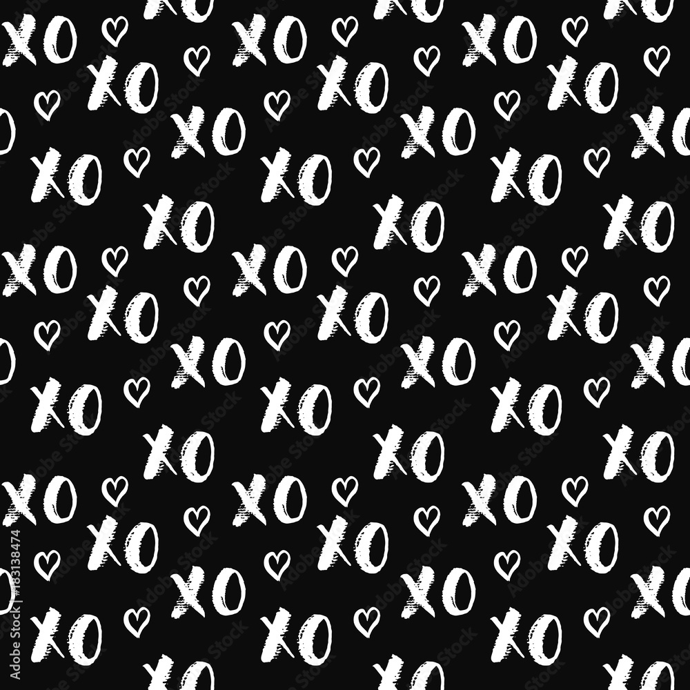XOXO brush lettering signs seamless pattern, Grunge calligraphiv c hugs and kisses Phrase, Internet slang abbreviation XOXO symbols, vector illustration XOXO brush lettering signs seamless pattern, Grunge calligraphiv c hugs and kisses Phrase, Internet slang abbreviation XOXO symbols, vector illustration