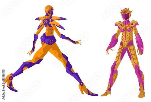 two female robot spacesuit characters