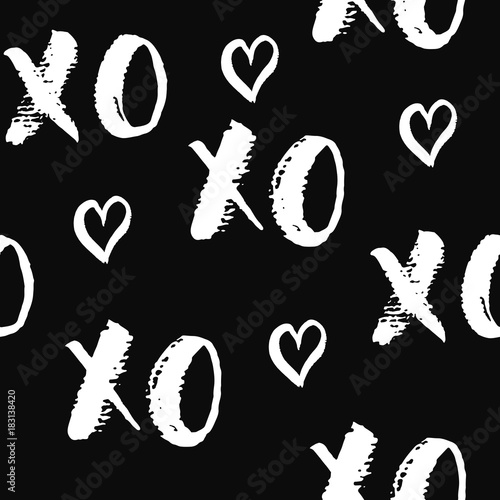 XOXO brush lettering signs seamless pattern, Grunge calligraphiv c hugs and kisses Phrase, Internet slang abbreviation XOXO symbols, vector illustration
