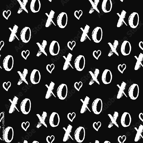 XOXO brush lettering signs seamless pattern, Grunge calligraphiv c hugs and kisses Phrase, Internet slang abbreviation XOXO symbols, vector illustration