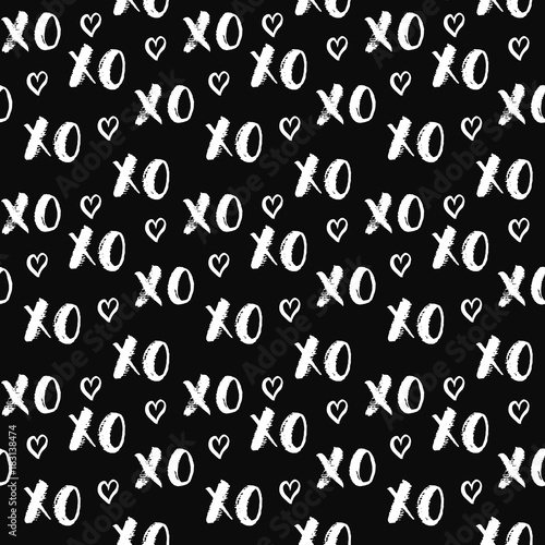 XOXO brush lettering signs seamless pattern, Grunge calligraphiv c hugs and kisses Phrase, Internet slang abbreviation XOXO symbols, vector illustration