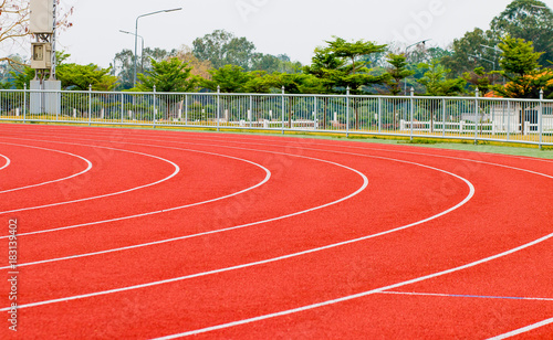 track running, red treadmill for athletics and competition.