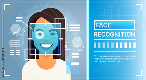 Face Recognition System Eye Retina Scanning Of Woman, Biometric Identification Technology Access Control Concept Vector Illustration