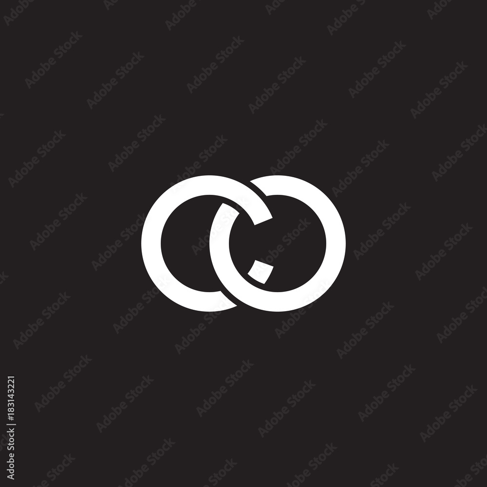 Initial lowercase letter co, overlapping circle interlock logo, white color on black background - obrazy, fototapety, plakaty 