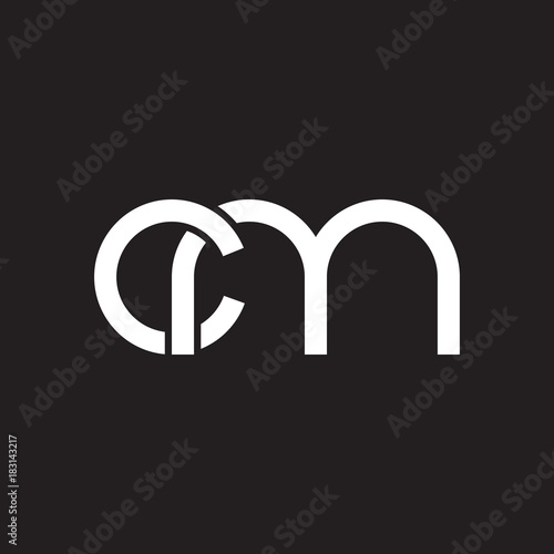 Initial lowercase letter cm, overlapping circle interlock logo, white color on black background