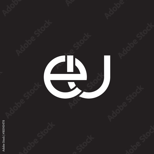 Initial lowercase letter eu, overlapping circle interlock logo, white color on black background